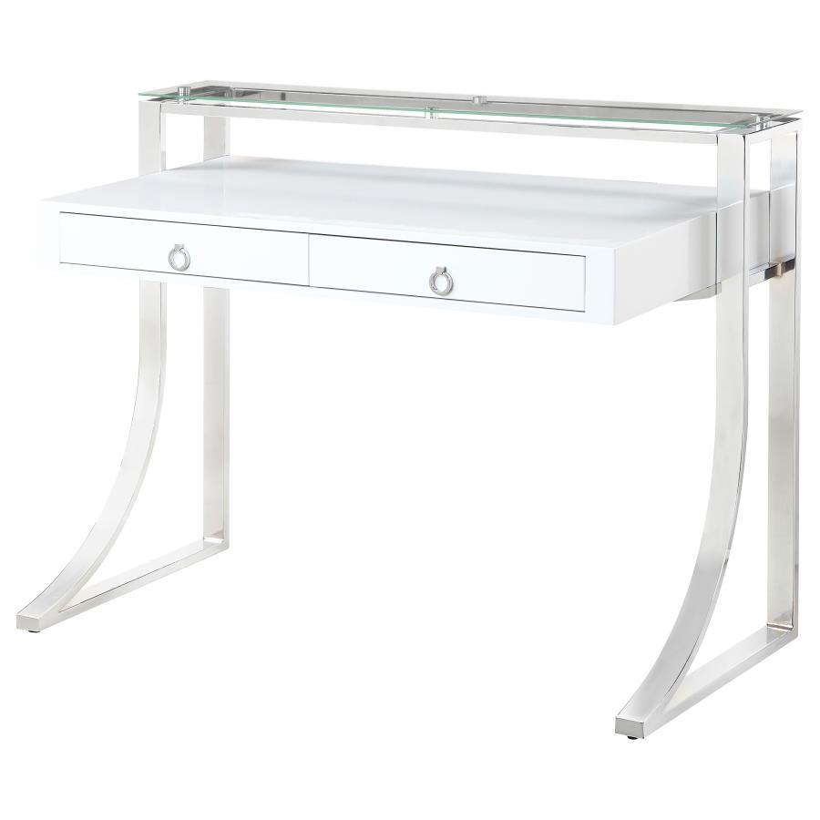 Gemma - 2 - Drawer Writing Desk - White High Gloss Writing Desks by CoasterEssence - Walls Furniture & Mattress