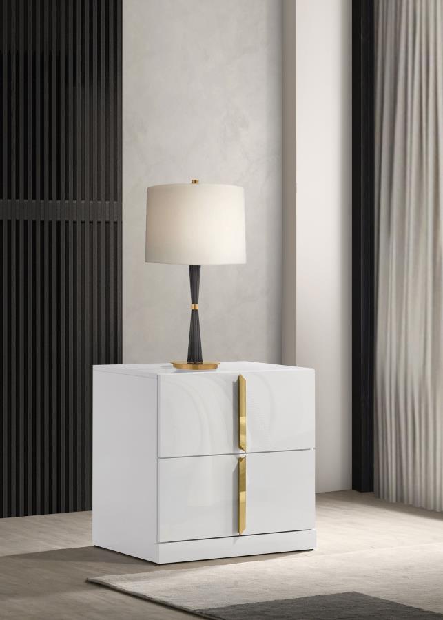 Ines - 2 - Drawer Nightstand Bedside Table - White High Gloss Accent Nightstands by Coaster Fine Furniture - Walls Furniture & Mattress