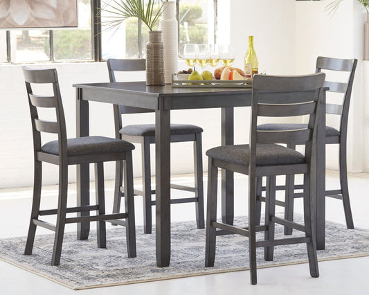 Bridson - Square Counter TBL Set (Set of 5) - Gray 5 Piece Dining Room Sets by Signature Design by Ashley® - Walls Furniture & Mattress