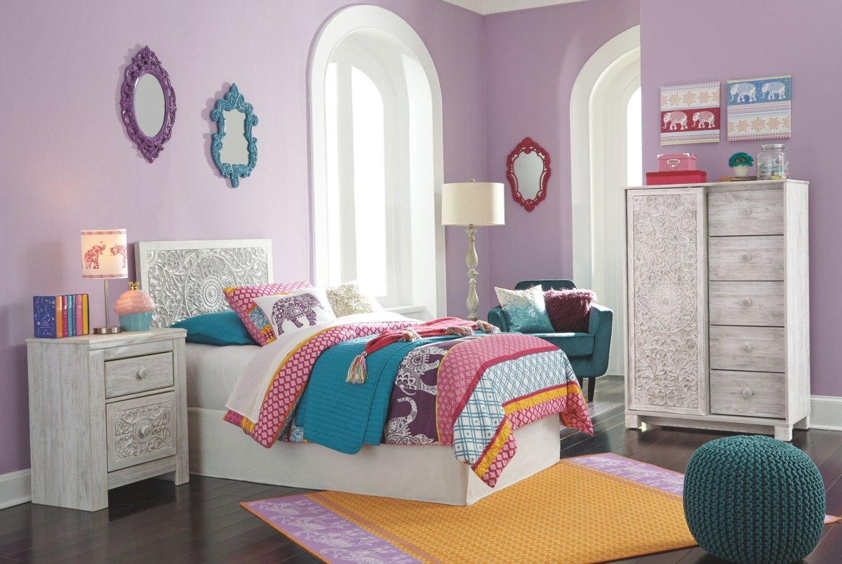 Paxberry - Twin Panel Headboard with Bolt on Bed Frame - Whitewash Panel Beds by Signature Design by Ashley® - Walls Furniture & Mattress