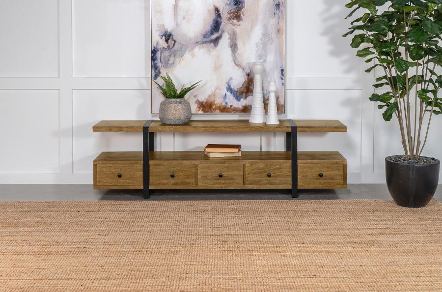Otto - 5 - Drawer Mango Wood TV Stand Media Console - Brown TV Stands by Coaster Fine Furniture - Walls Furniture & Mattress