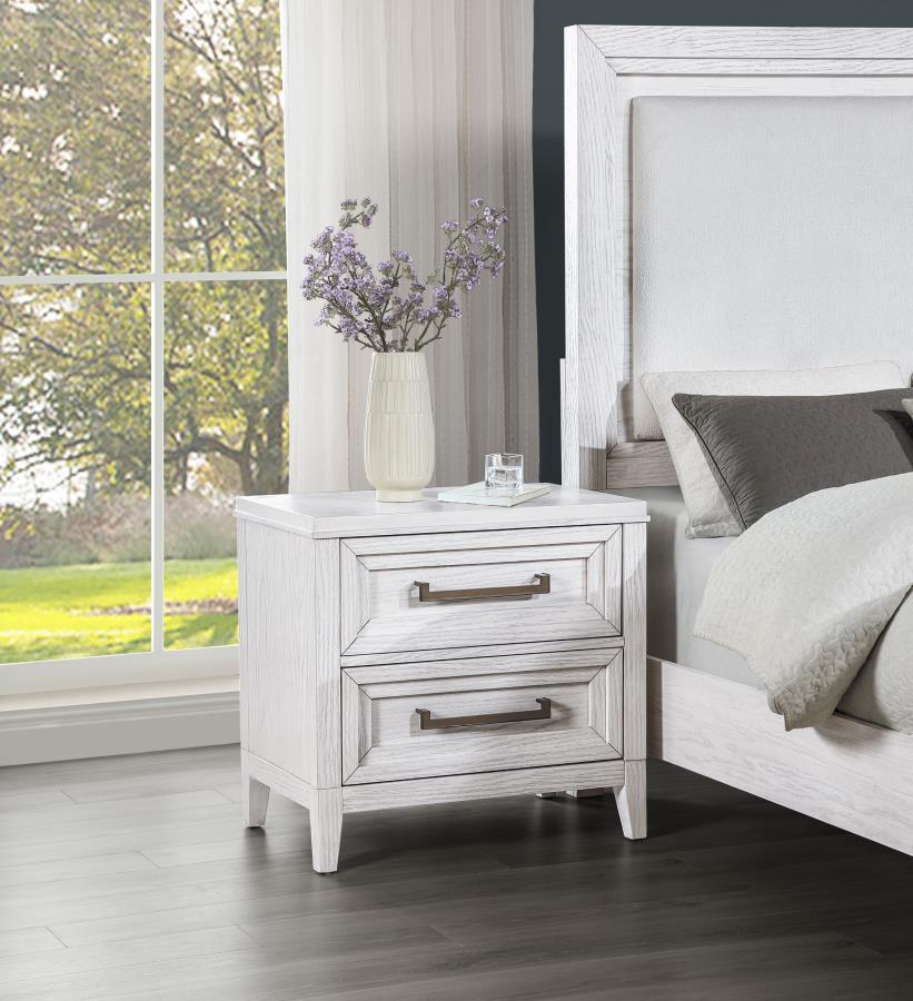 Marielle - 2 - Drawer Nightstand Bedside Table - Distressed White Accent Nightstands by CoasterEveryday - Walls Furniture & Mattress