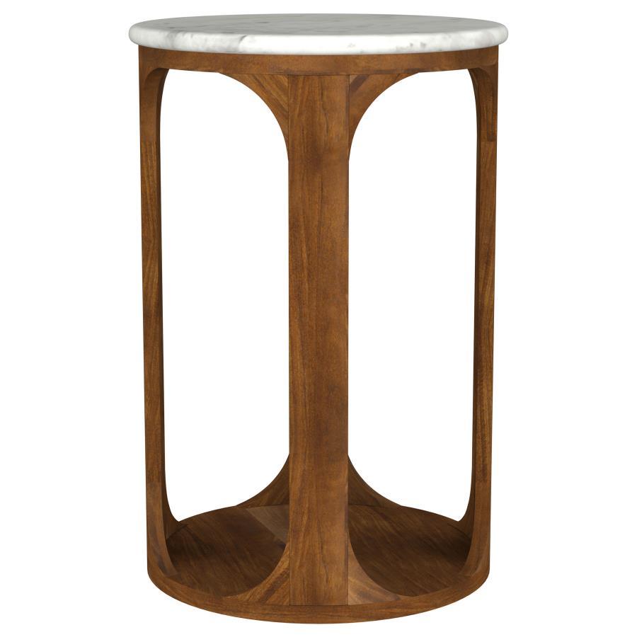 Berkeley - Round Marble Top Side Table - White And Brown Side Tables by Coaster Fine Furniture - Walls Furniture & Mattress