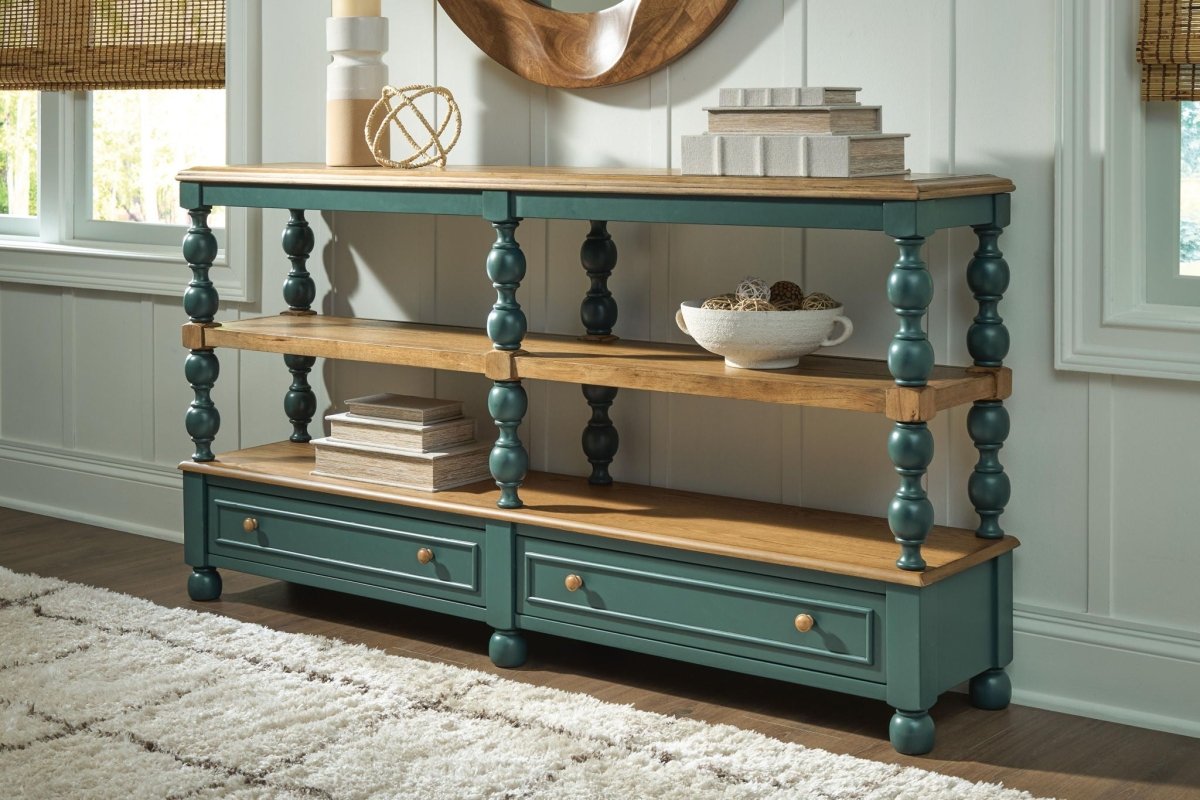 Finnworth - Console Sofa Table - Blue / Brown Console Tables by Signature Design by Ashley® - Walls Furniture & Mattress