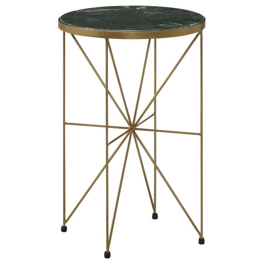Eliska - Round Green Marble Top Accent Side Table - Antique Gold Side Tables by CoasterEssence - Walls Furniture & Mattress