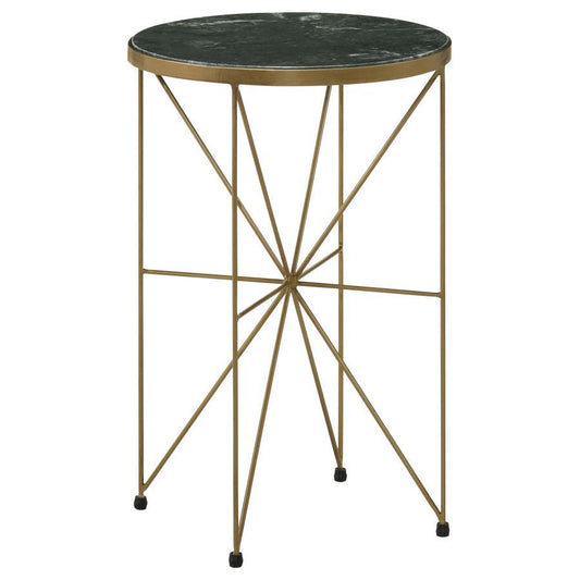 Eliska - Round Green Marble Top Accent Side Table - Antique Gold Side Tables by CoasterEssence - Walls Furniture & Mattress