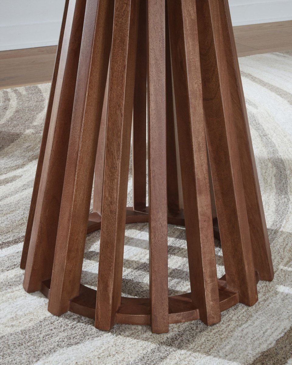 Kallari - Warm Brown / Black - Round End Table End Tables by Signature Design by Ashley® - Walls Furniture & Mattress