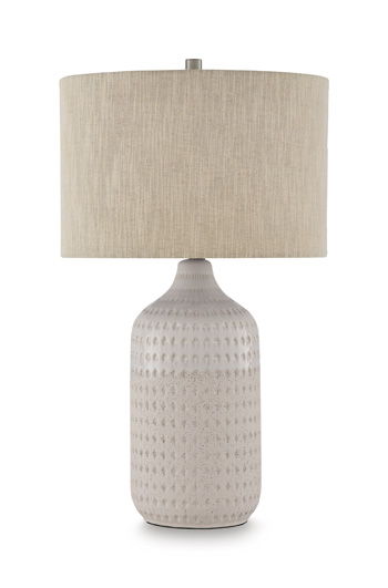 Capwich - Ceramic Table Lamp - Beige / White Table Lamps by Signature Design by Ashley® - Walls Furniture & Mattress