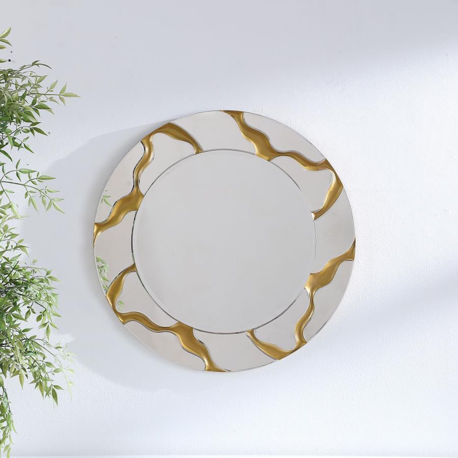 Dorinda - Round Kintsugi Style Wall Mirror - Gold Wall Mirrors by Coaster Fine Furniture - Walls Furniture & Mattress