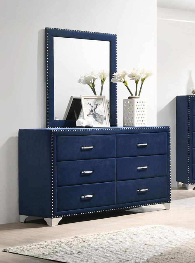 Melody - 6 - Drawer Upholstered Dresser With Mirror Dresser & Mirror by CoasterEveryday - Walls Furniture & Mattress