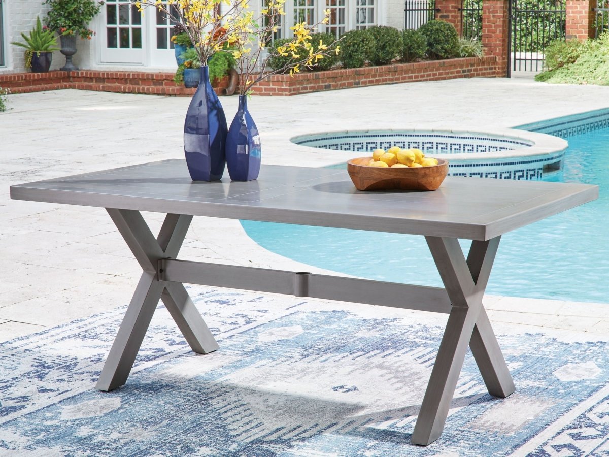Half Moon Beach - Rectangular Dining Table With Umbrella Option - Gray Dining Tables by Signature Design by Ashley® - Walls Furniture & Mattress