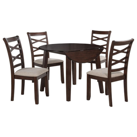 Barton - 5 Piece Round Wood Dining Table Set - Dark Brown 5 Piece Dining Room Sets by Coaster Fine Furniture - Walls Furniture & Mattress