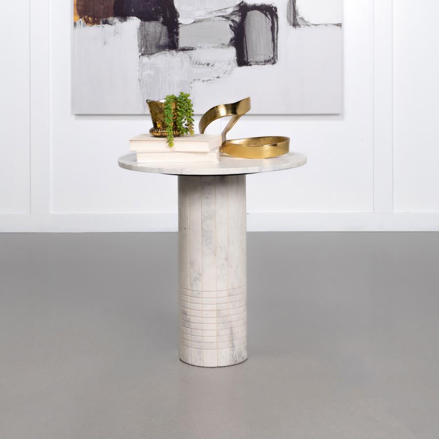 Astoria - Round Genuine Marble Side End Table - White End Tables by Coaster Fine Furniture - Walls Furniture & Mattress