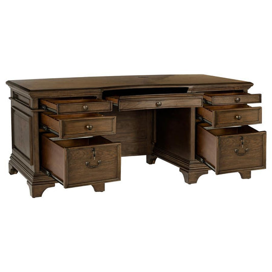 Hartshill - 7 - Drawer Executive Desk - Burnished Oak Writing Desks by CoasterElevations - Walls Furniture & Mattress