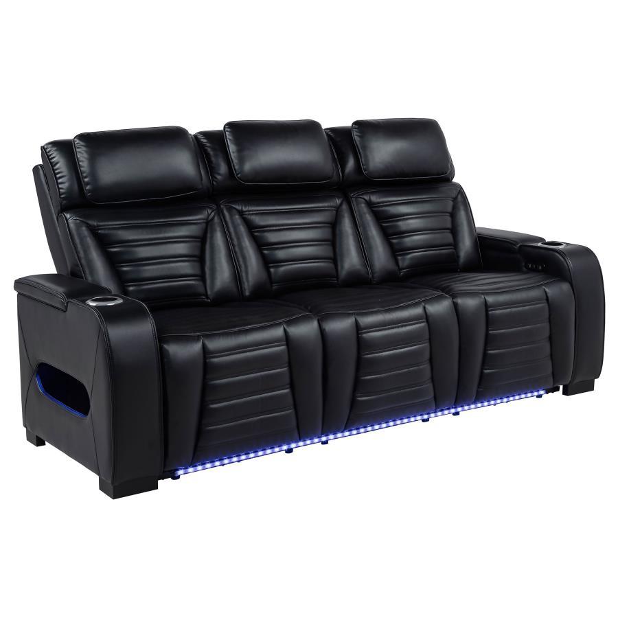 Zuma - Faux Leather Dual Power Reclining LED Sofa - Black Reclining Sofas by Coaster Fine Furniture - Walls Furniture & Mattress