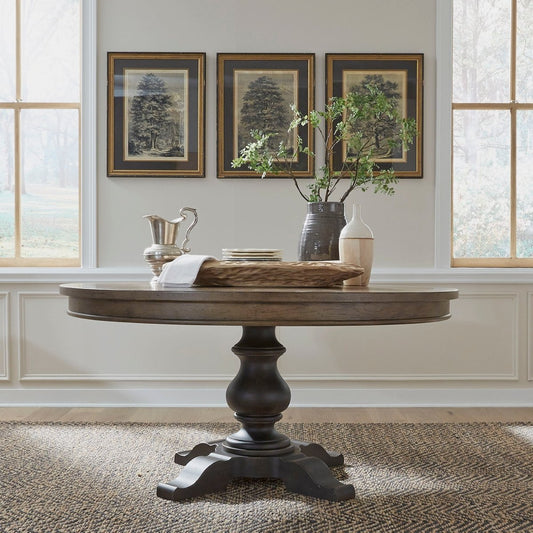 Americana Farmhouse - Pedestal Table - Dark Brown Dining Tables by Liberty Furniture - Walls Furniture & Mattress