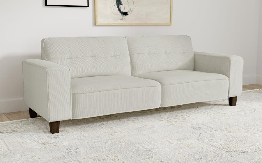 Deerhurst - Upholstered Track Arm Tufted Sofa - Greige Stationary Sofas by Coaster Fine Furniture - Walls Furniture & Mattress