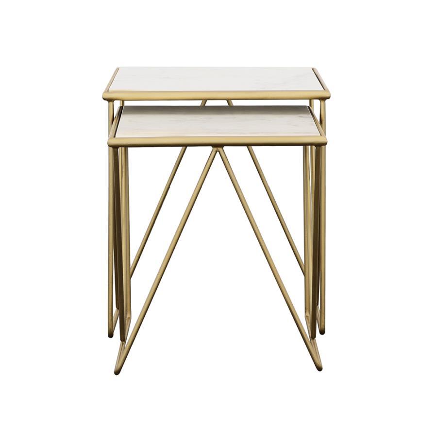 Bette - 2 Piece Marble Top Nesting Table Set - White And Gold Nesting Tables by CoasterEssence - Walls Furniture & Mattress