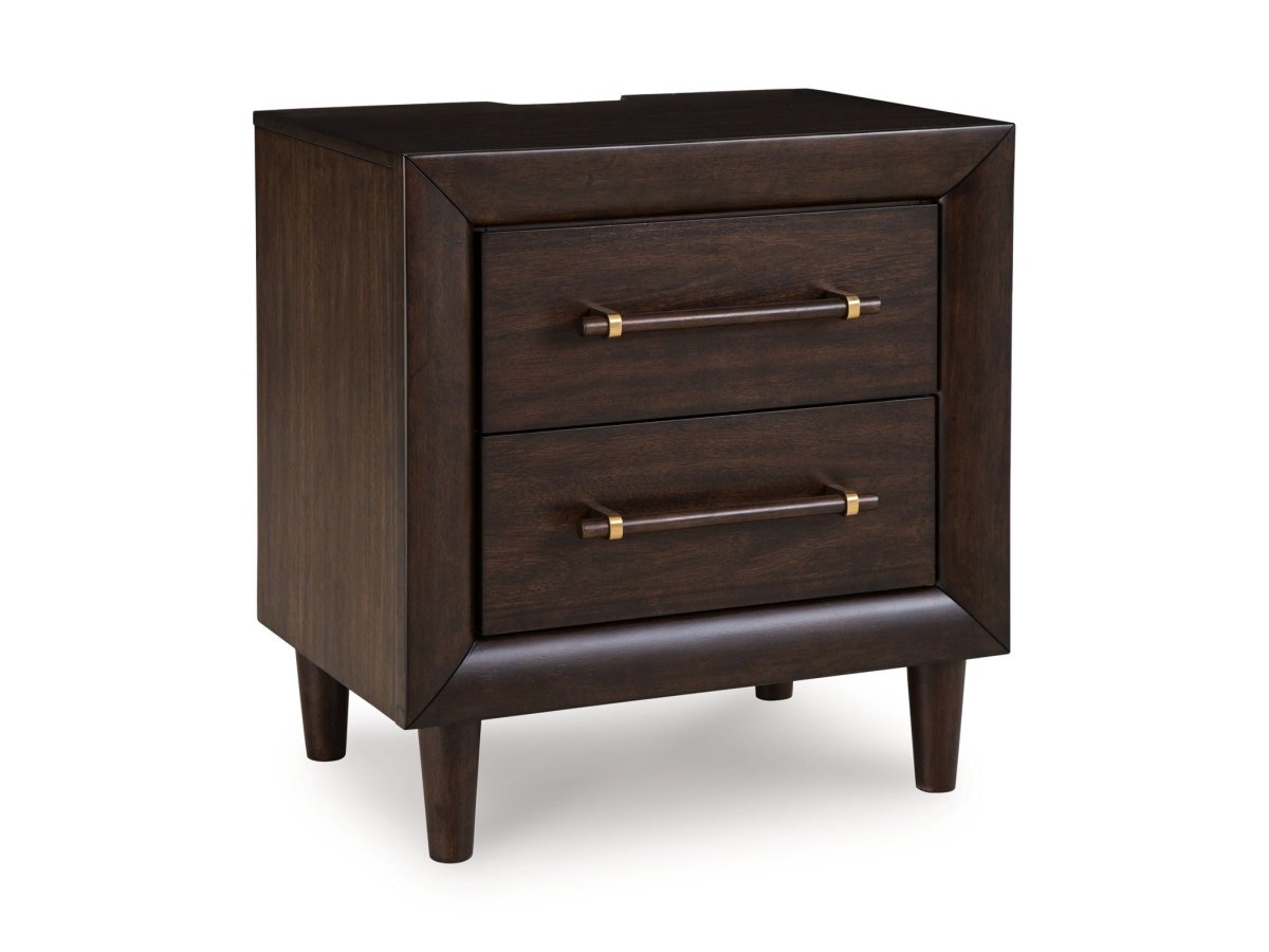 Dantenton - Two Drawer Night Stand - Merlot Nightstands w/ Charging Stations by Benchcraft® - Walls Furniture & Mattress