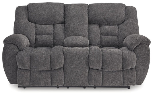Foreside - Dbl Reclining Loveseat with Console - Charcoal Reclining Loveseats by Signature Design by Ashley® - Walls Furniture & Mattress