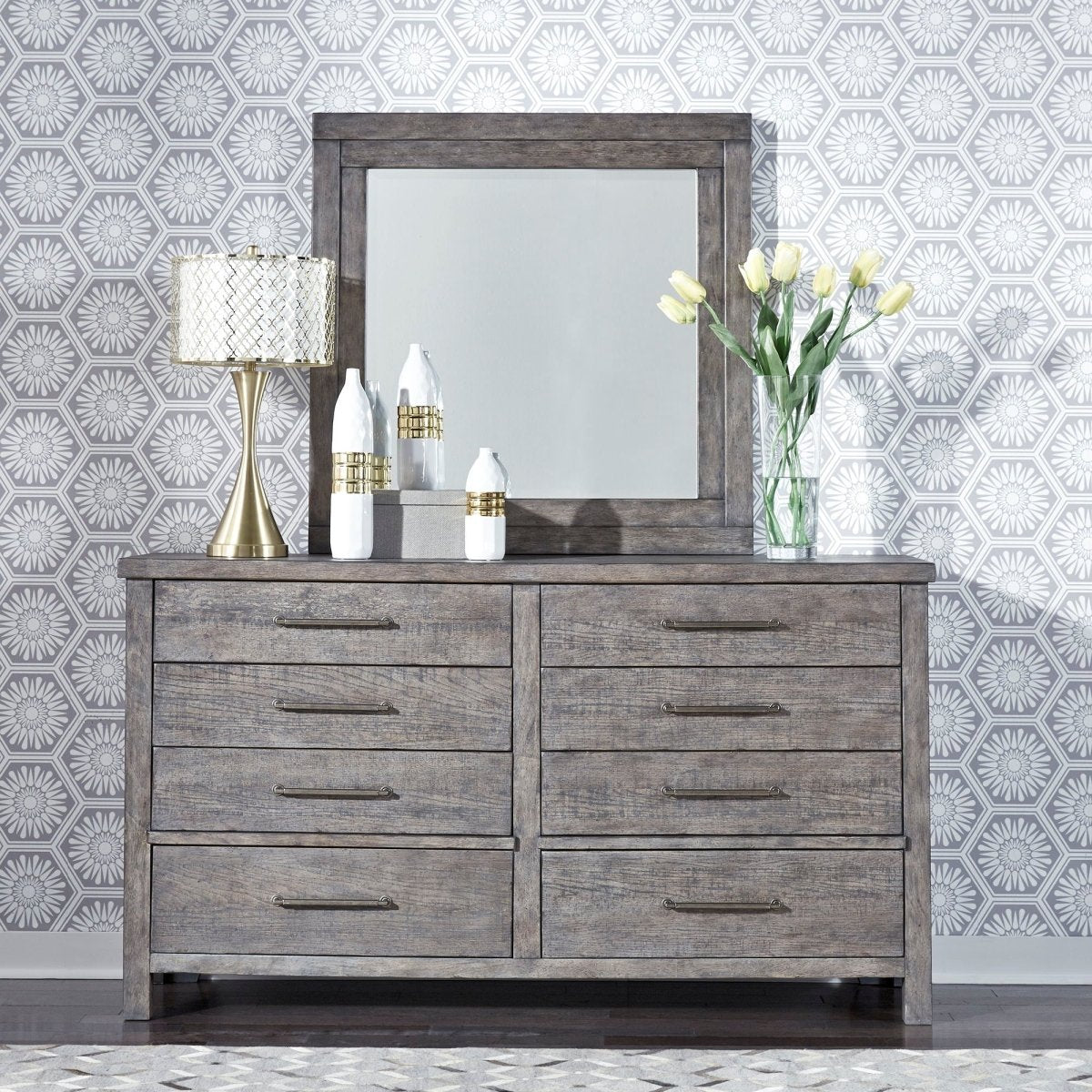 Modern Farmhouse - Platform Bed, Dresser & Mirror 3 Piece Bedroom Sets by Liberty Furniture - Walls Furniture & Mattress