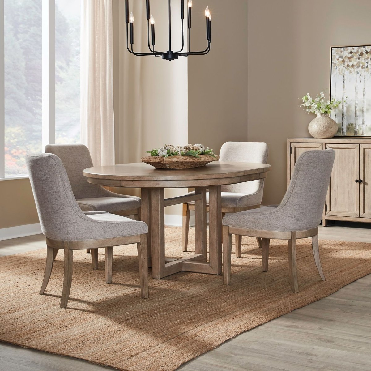 Proximity Place - 5 Piece Pedestal Table Set (Upholstered Side Chairs) - Brown 5 Piece Dining Room Sets by Liberty Furniture - Walls Furniture & Mattress