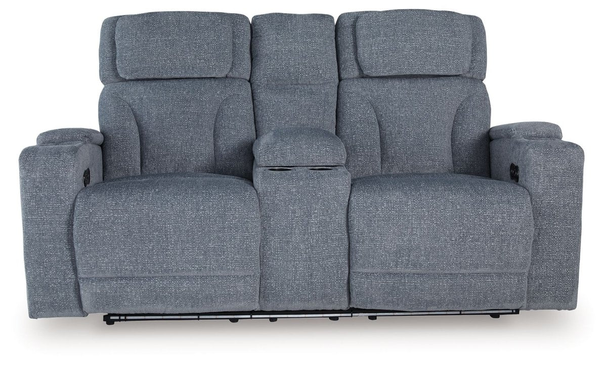 Studio Cave - Power Reclining Loveseat with Console - Steel Reclining Loveseats by Signature Design by Ashley® - Walls Furniture & Mattress