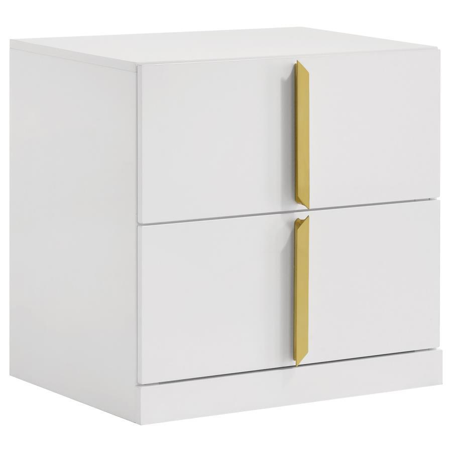 Ines - 2 - Drawer Nightstand Bedside Table - White High Gloss Accent Nightstands by Coaster Fine Furniture - Walls Furniture & Mattress