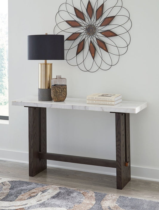 Burkhaus - Sofa Table - White / Dark Brown Sofa Tables by Signature Design by Ashley® - Walls Furniture & Mattress