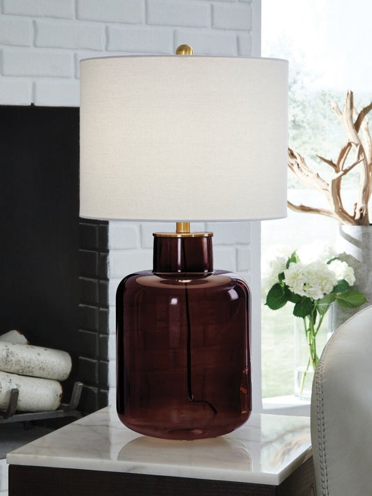 Mette - Brown / Gold Finish - Glass Table Lamp Table Lamps by Signature Design by Ashley® - Walls Furniture & Mattress