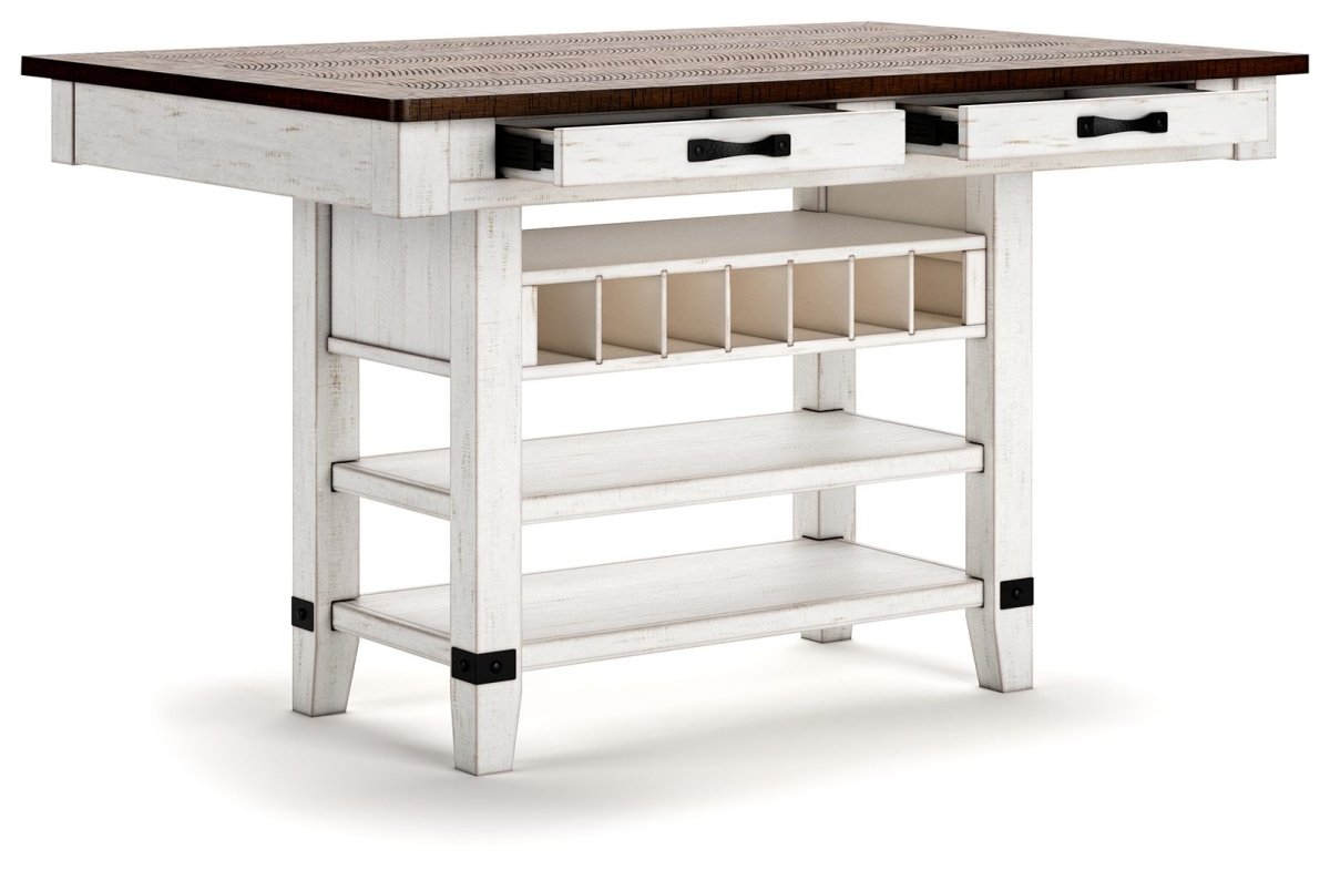 Valebeck - 5 Pc. - Counter Table With Wine Rack, 4 Swivel Stools - White / Brown 5 Piece Dining Room Sets by Signature Design by Ashley® - Walls Furniture & Mattress