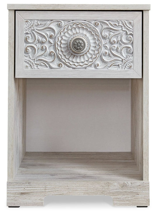 Paxberry - One Drawer Night Stand - Open Cubby - Whitewash Accent Nightstands by Signature Design by Ashley® - Walls Furniture & Mattress