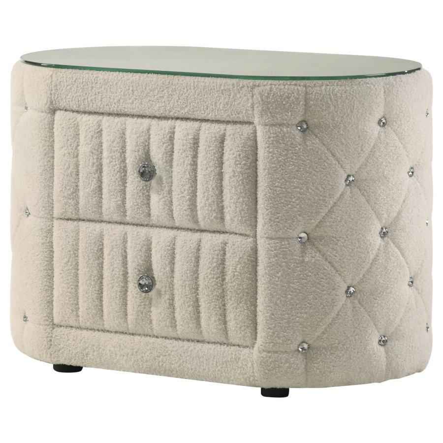 Sonya - 2 - Drawer Upholstered Nightstand Bedside Table - Ivory Accent Nightstands by Coaster Fine Furniture - Walls Furniture & Mattress