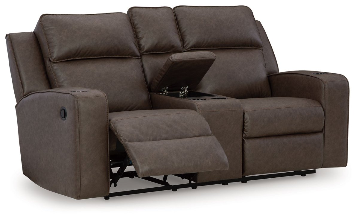 Lavenhorne - Dbl Rec Loveseat W/Console - Granite Reclining Loveseats by Signature Design by Ashley® - Walls Furniture & Mattress