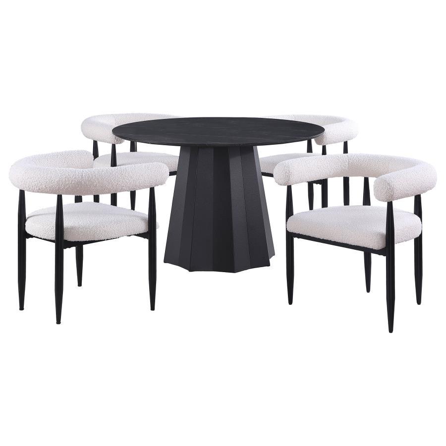 Camden - 5 Piece Round Faux Marble Top Dining Table Set - Black 5 Piece Dining Room Sets by Coaster Fine Furniture - Walls Furniture & Mattress