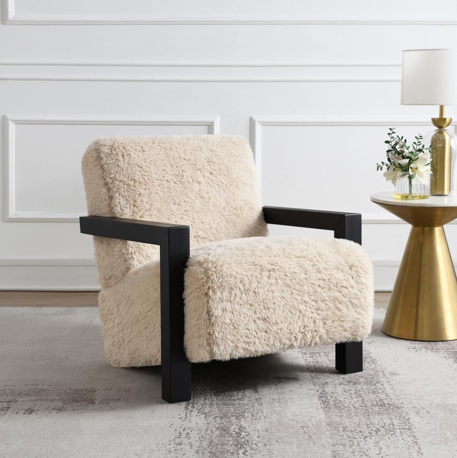 Fitzroy - Faux Fur Upholstered Chair Solid Wood Arms - Latte Arm Chairs by Coaster Fine Furniture - Walls Furniture & Mattress