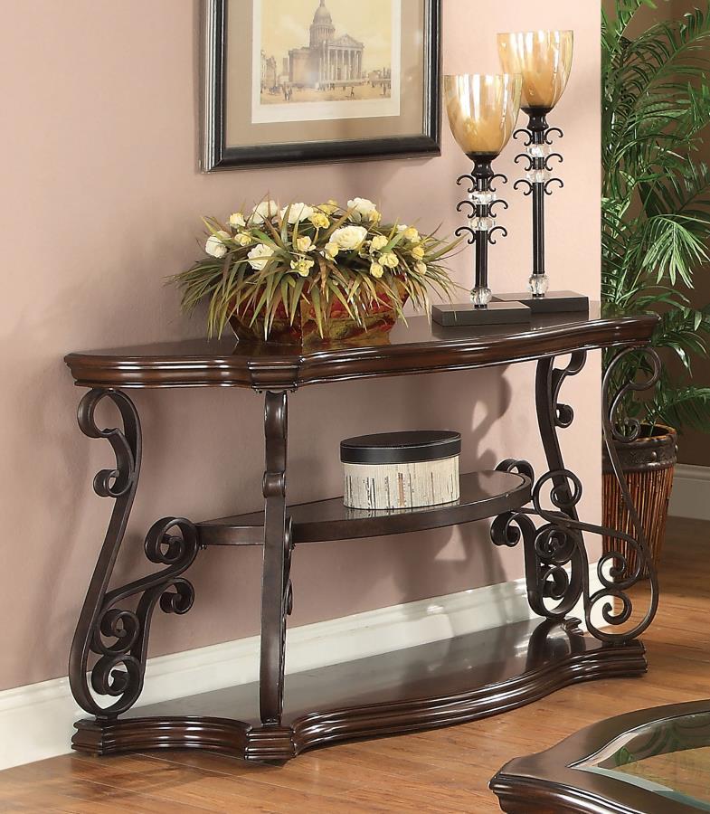Laney - Scrollwork Entryway Sofa Console Table - Deep Merlot Console Tables by CoasterEssence - Walls Furniture & Mattress