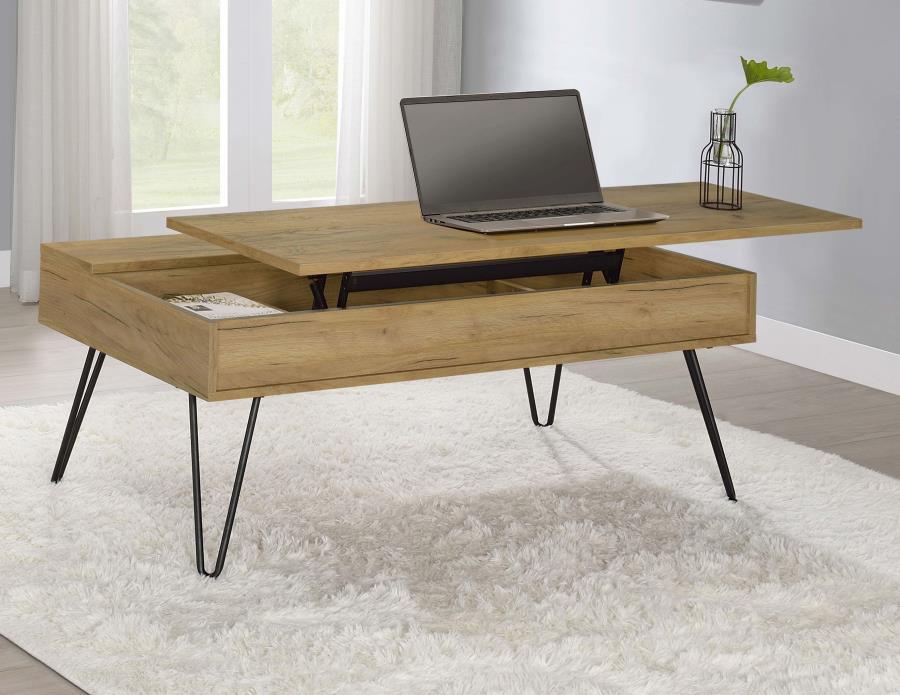 Fanning - Engineered Wood Lift Top Coffee Table - Golden Oak Coffee Tables by CoasterEssence - Walls Furniture & Mattress