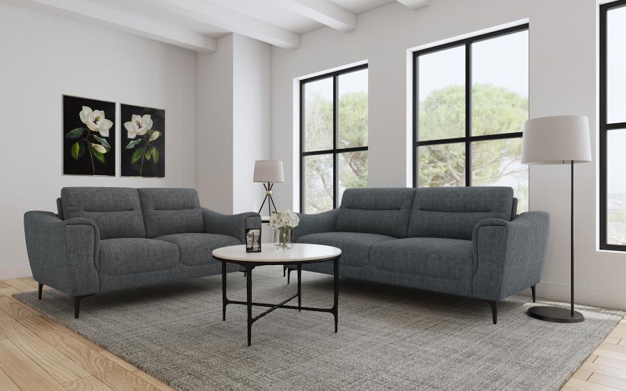 Nolan - 2 Piece Upholstered Sofa Set - Charcoal Stationary Sofas & Loveseats by Coaster Fine Furniture - Walls Furniture & Mattress