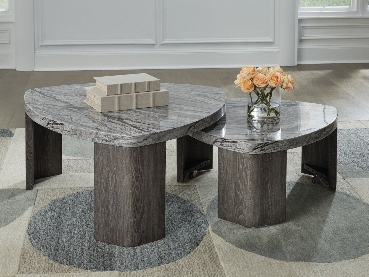 Surmour - Stacked Cocktail Table - Gray / Brown Nesting Tables by Signature Design by Ashley® - Walls Furniture & Mattress