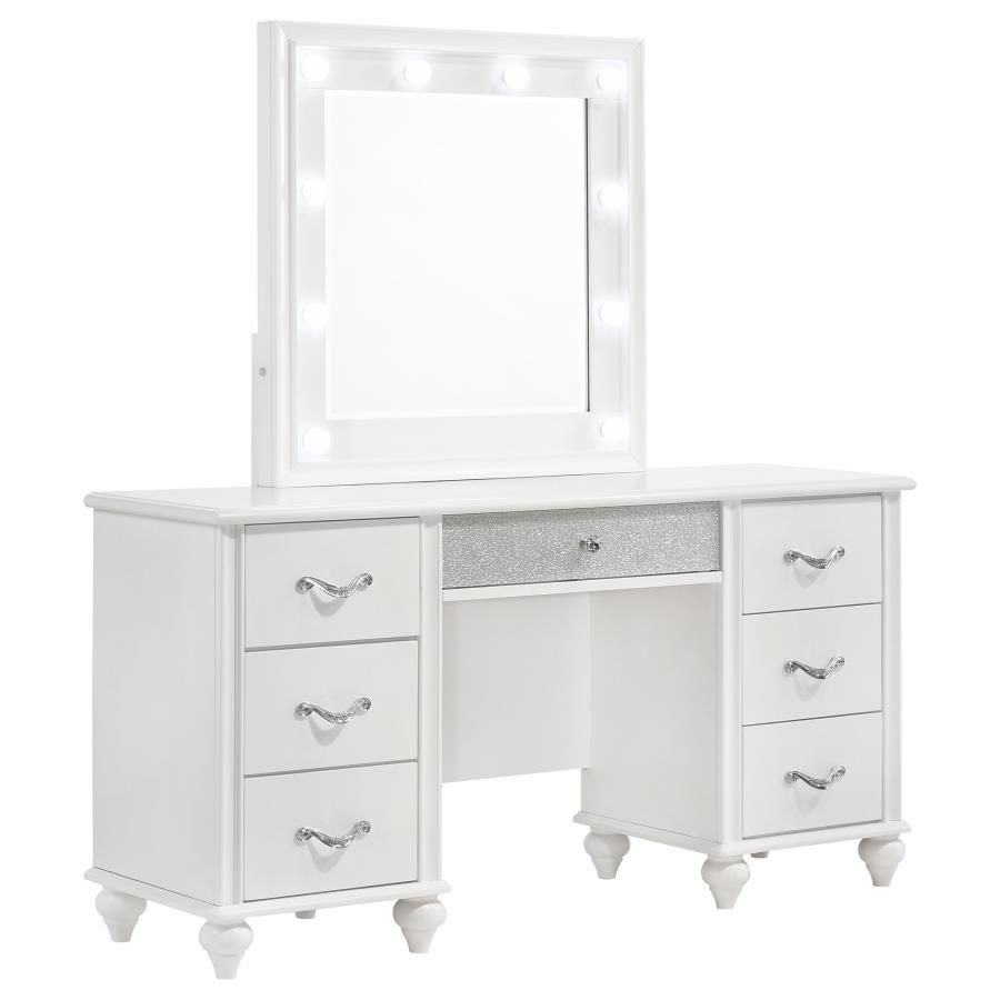 Barzini - 7 - Drawer Vanity Set With Lighting - White Vanity Sets by CoasterElevations - Walls Furniture & Mattress