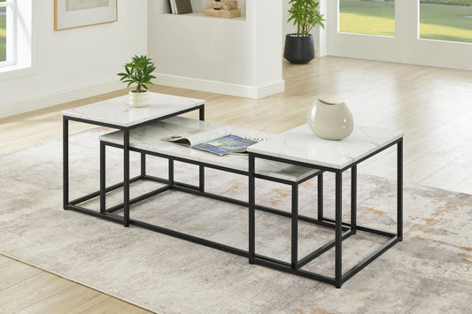 Vetra - Faux Marble 3 Piece Occasional Set - (Coffee & 2 End Tables) - Black / White Table Sets by New Classic - Walls Furniture & Mattress