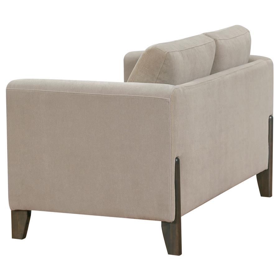 Islington - Fabric Upholstered Panel Arm Loveseat - Taupe Stationary Loveseats by Coaster Fine Furniture - Walls Furniture & Mattress