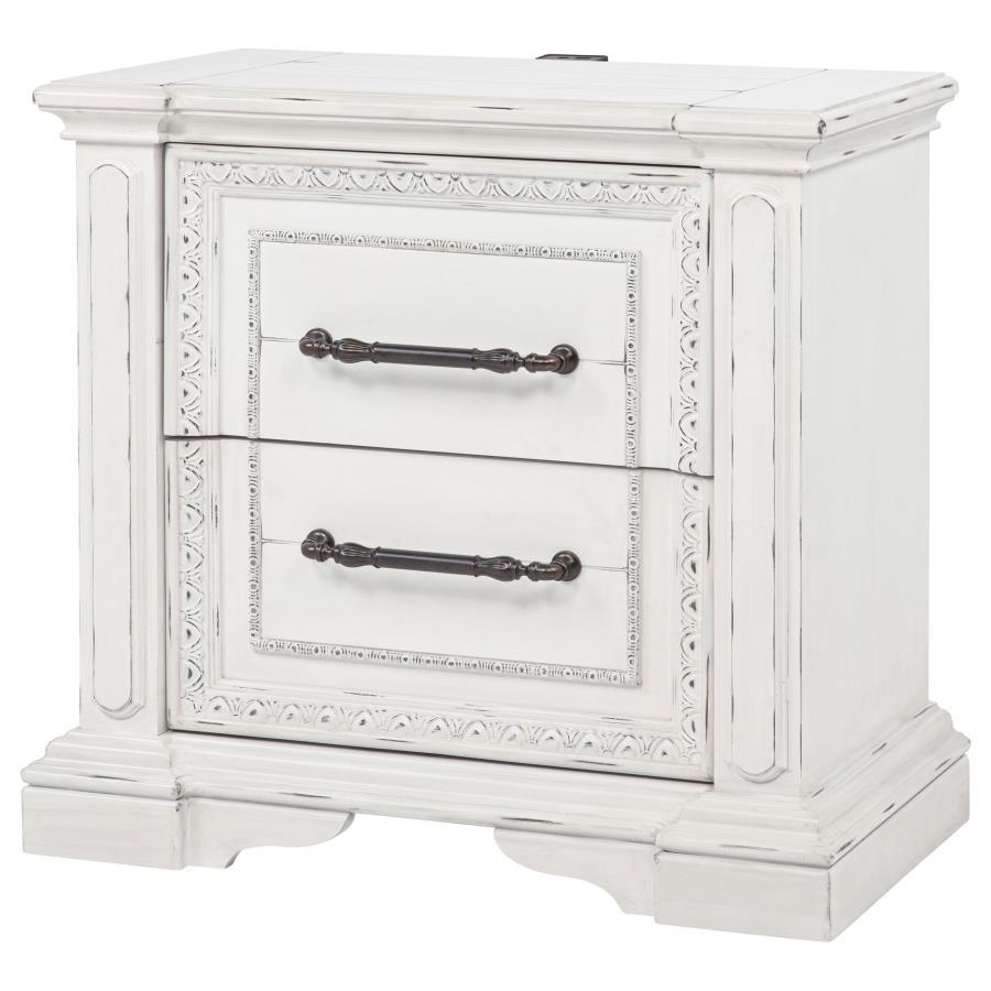 Mckinney - 2 - Drawer Nightstand With Dual USB - Vintage White Nightstands w/ Charging Stations by Coaster Fine Furniture - Walls Furniture & Mattress