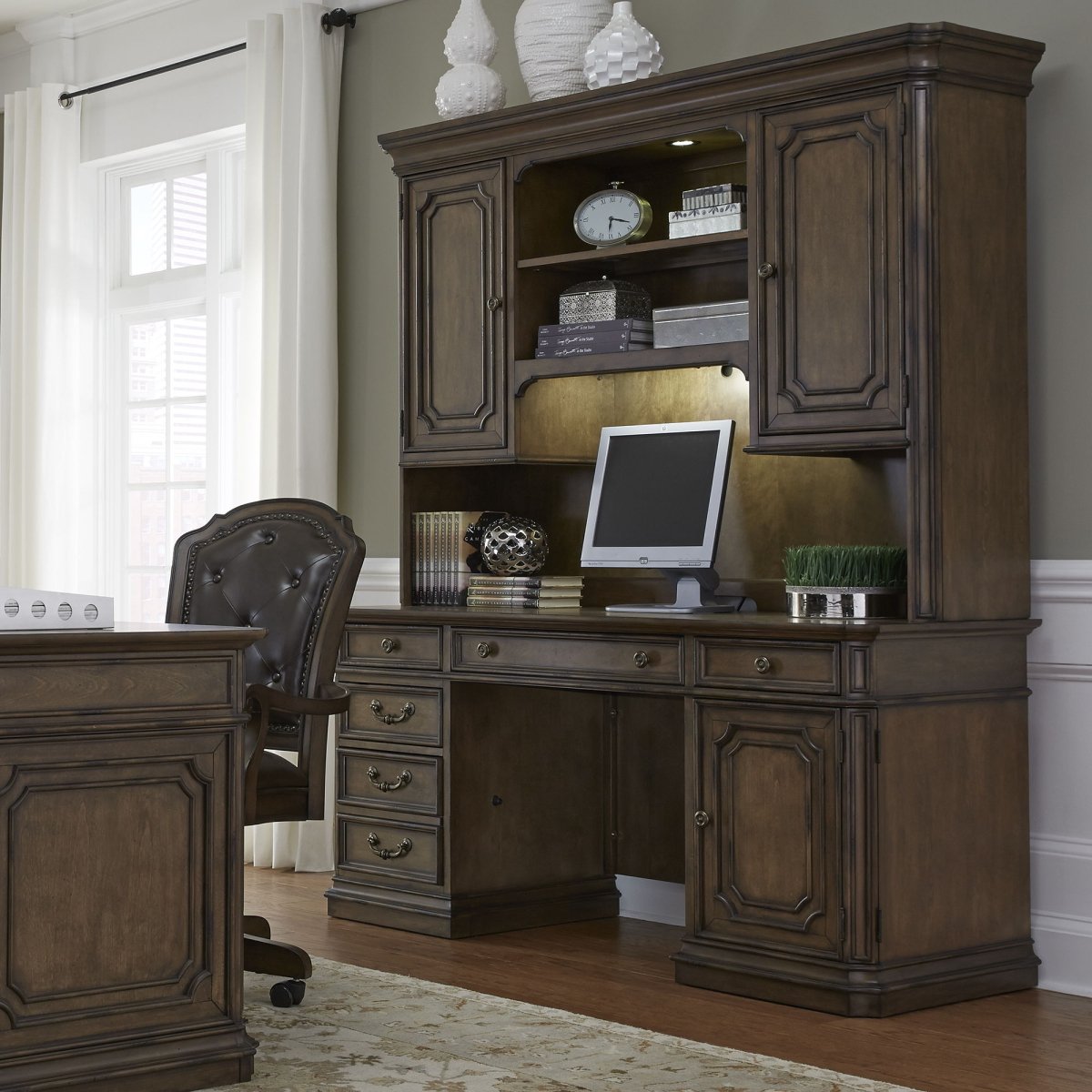 Amelia - Jr Executive Credenza Set - Dark Brown Credenzas & Hutches by Liberty Furniture - Walls Furniture & Mattress