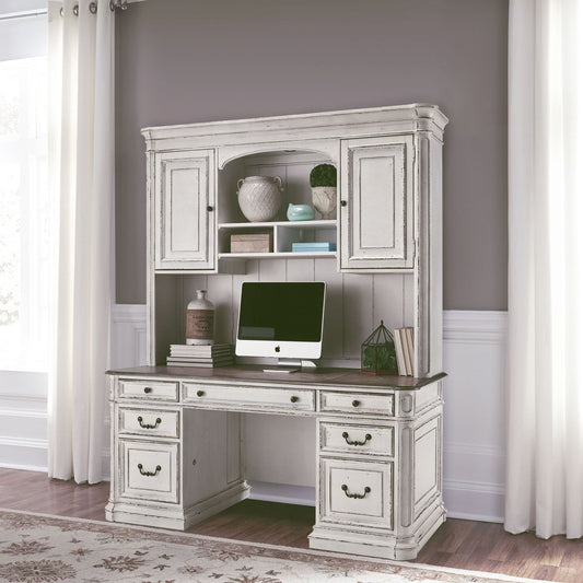 Magnolia Manor - Credenza & Hutch - White & Brown Credenzas & Hutches by Liberty Furniture - Walls Furniture & Mattress