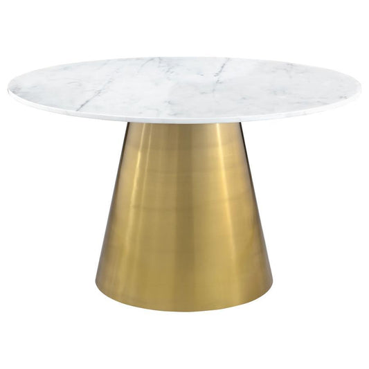 Ambrose - Round Marble Top Dining Table - Brushed Gold Dining Tables by Coaster Fine Furniture - Walls Furniture & Mattress