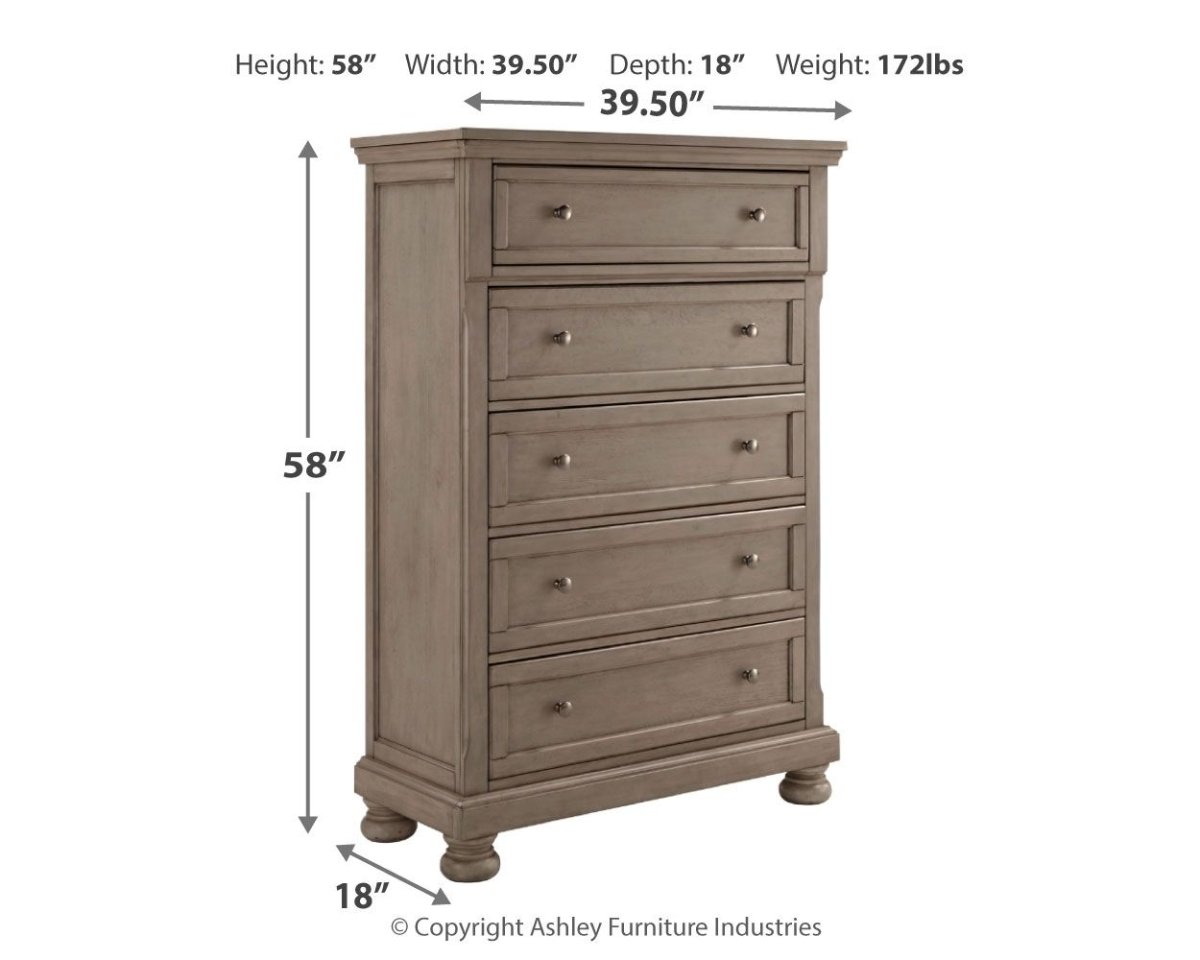 Lettner - Five Drawer Chest - 2 - handles - Light Gray Accent Chests by Signature Design by Ashley® - Walls Furniture & Mattress