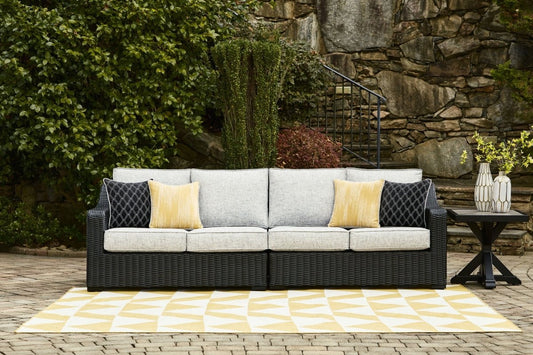 Beachcroft - 2 - Piece Outdoor Loveseat with Cushion - Black / Light Gray Loveseats by Signature Design by Ashley® - Walls Furniture & Mattress