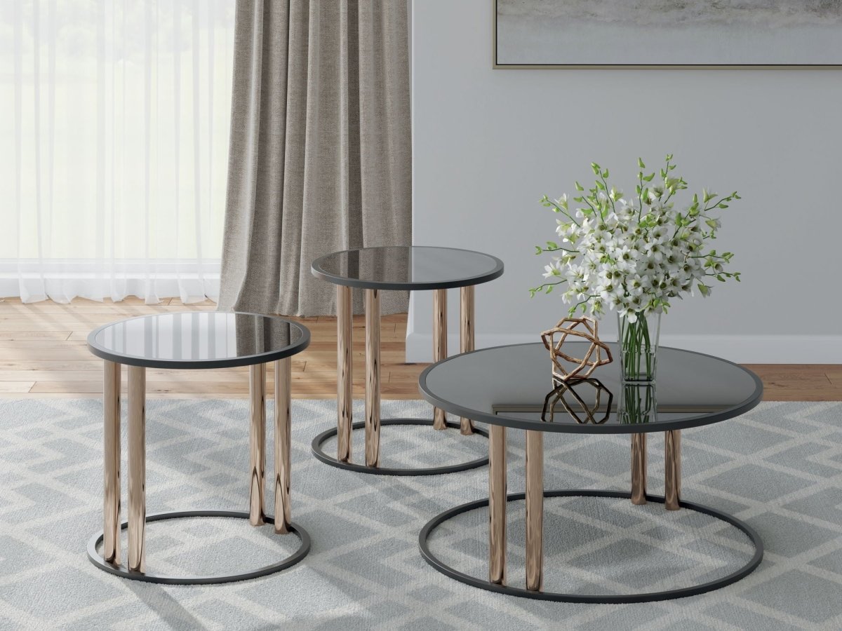 Hannerly - Black / Gold Finish - Occasional Table Set (Set of 3) Table Sets by Signature Design by Ashley® - Walls Furniture & Mattress